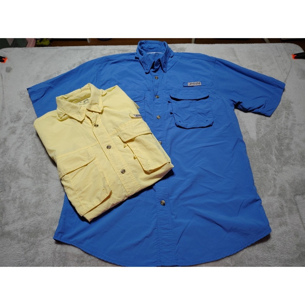 Lot Of 2 Bimini Bay Fishing Shirts Men M Blue /Yellow‎ Pockets Quick Dry Outdoor